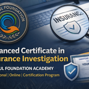 Advanced Certificate in Insurance Investigation by Helpful Foundation Academy featuring official logo and certification document.