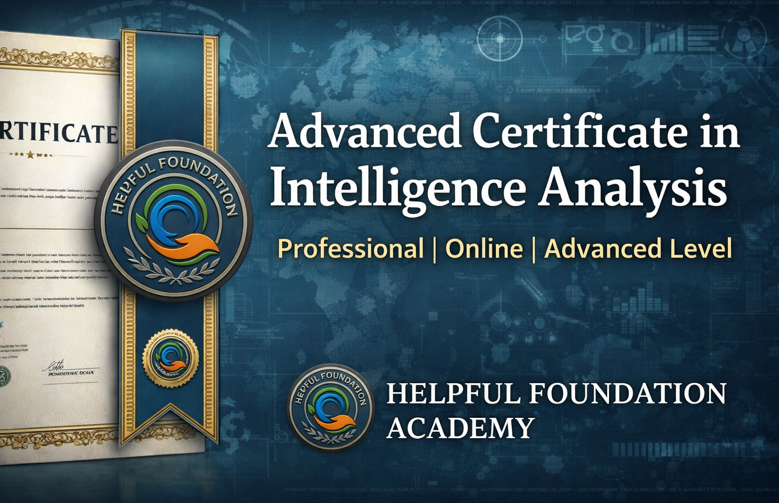 Advanced Certificate in Intelligence Analysis by Helpful Foundation Academy featuring global intelligence analytics and strategic data visualization