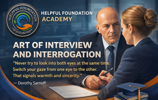 Helpful Foundation Academy course banner showing a professional interview scene symbolizing the art of interview and interrogation skills.